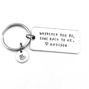 Wherever you go, come back to me., Personalized Navy Keychain, Long Distance, Deployment, Boyfriend Gift Army