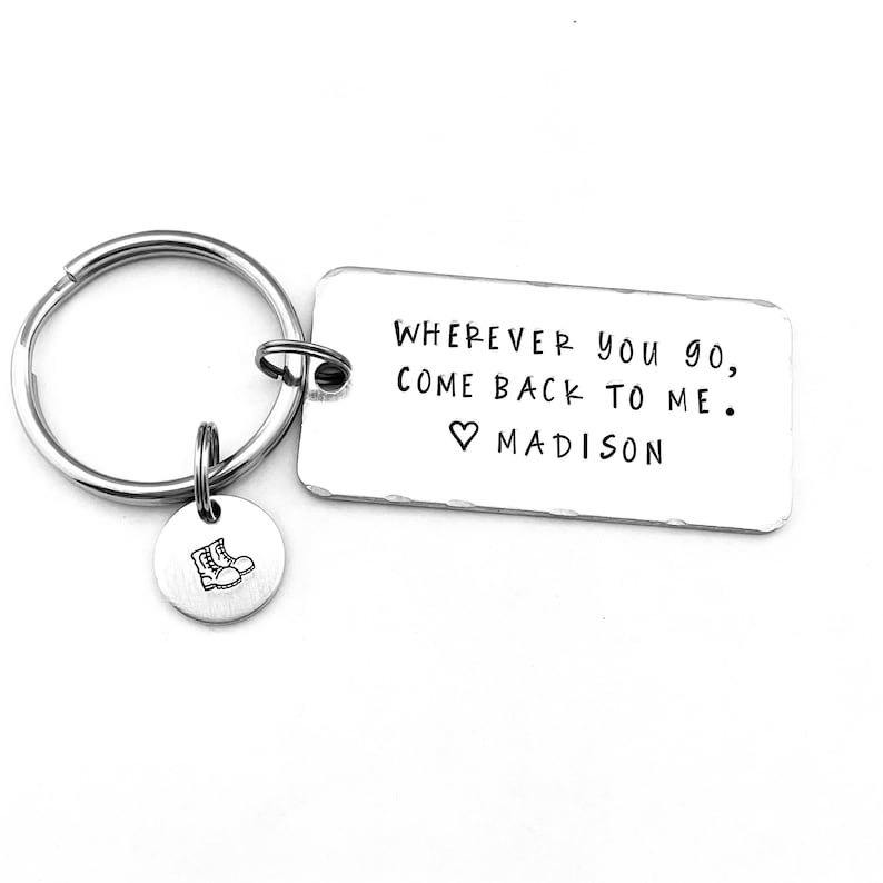 Wherever you go, come back to me., Personalized Navy Keychain, Long Distance, Deployment, Boyfriend Gift Army