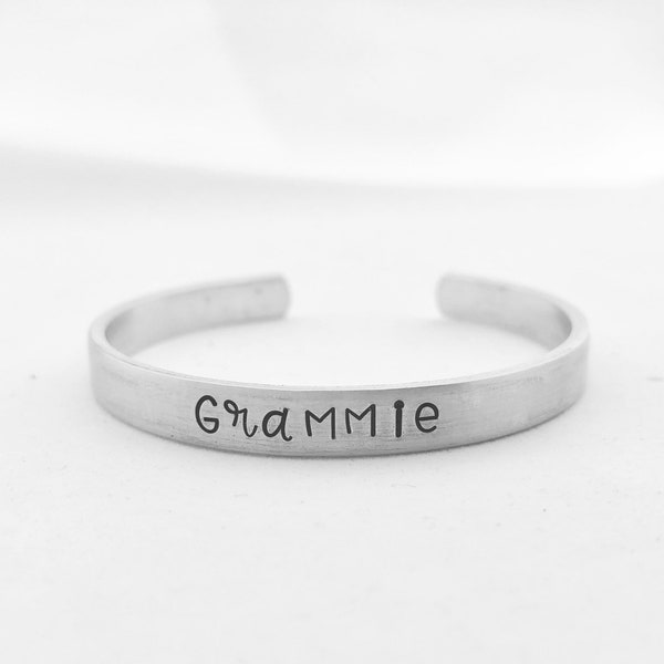 Grammie Bracelet - Hand Stamped Cuff Bracelet - Grandmother Gift - Grammie Jewelry - Mother's Day Gift - Pregnancy Reveal - New Grandmother