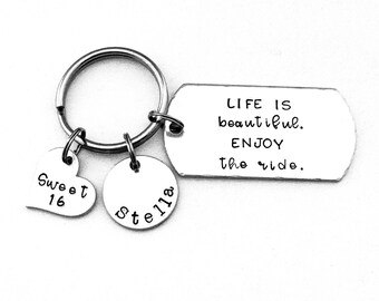 LIFE IS beautiful. ENJOY the ride., Personalized Graduation Gift, High School Grad Gift, College Graduation Gift, Inspirational Keychain