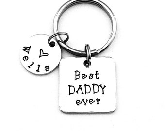 Best DADDY ever,  Personalized Custom Hand Stamped Keychain, Father's Day Gift, Pregnancy Reveal, New Daddy Gift, Gift for Daddy