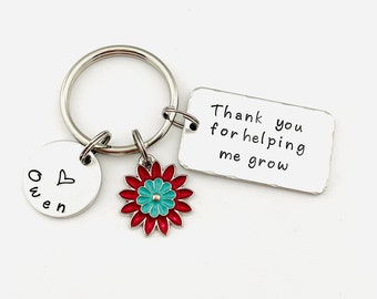 Thank you for helping me grow, Personalized Custom Hand Stamped Babysitter Keychain, Mentor Gift, Back to School, Teacher Appreciation Gift