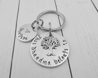 This Grandma belongs to - Personalized Custom Hand Stamped Keychain - Grandma Gift - Gift for Grandmother - Grandma Key Chain - kg3