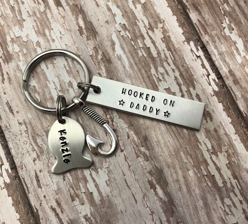 Fathers Day Keychain HOOKED ON DADDY Daddy Keychain Etsy