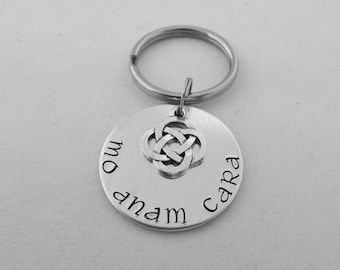 Anniversary Gift - Mo Anam Cara - Hand Stamped Keychain with Celtic Charm, My Soulmate Key Chain, Celtic Keychain, Valentine's Day Gift