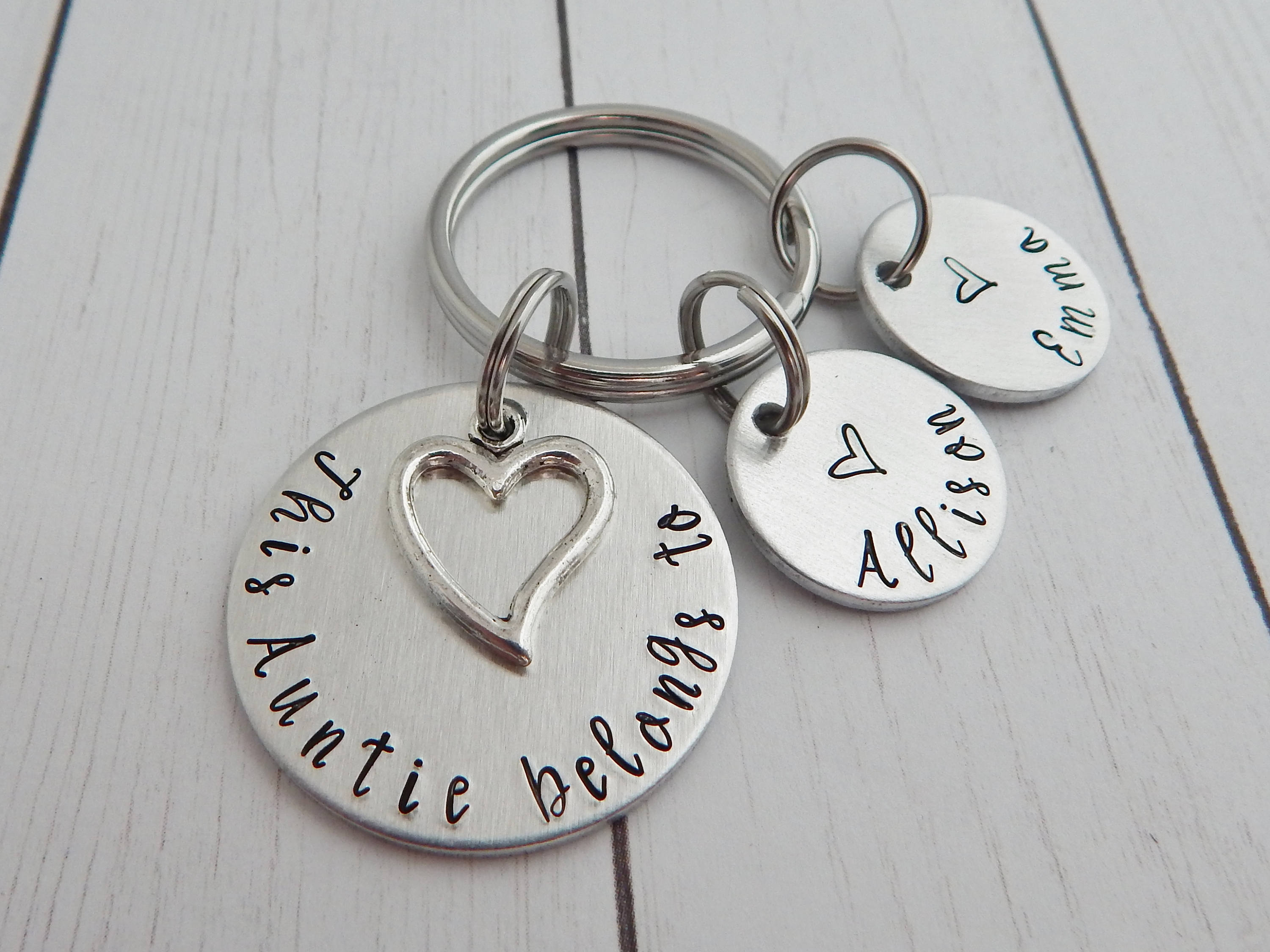 kimgilbert3 Auntie Gift This Auntie Belongs to Personalized Custom Hand Stamped Keychain Sister Gift Aunt Tia Keychain Titi Gift
