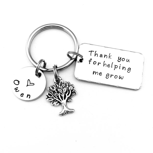 Thank you for helping me grow - Personalized Custom Hand Stamped Teacher Keychain - Teacher Gift - Back to School - Teacher Appreciation