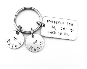 Military Deployment Keychain, Wherever you go, come back to us.  Gift for husband, Hand Stamped Keychain, Long Distance Relationship