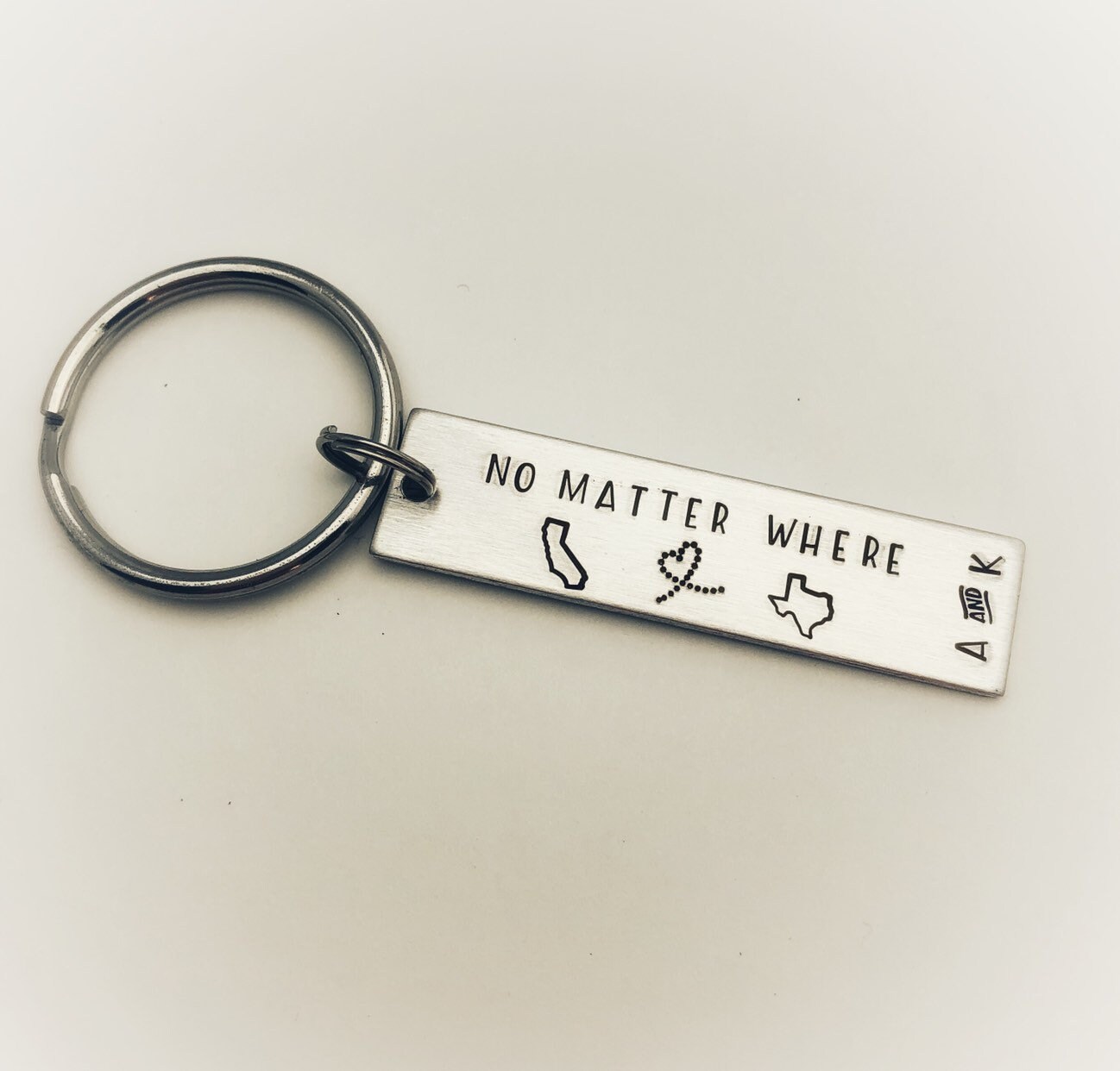 NO MATTER WHERE - Personalized Custom Hand Stamped Keychain - Long Di…