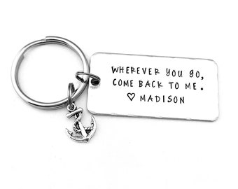 Wherever you go, come back to me., Personalized Navy Keychain, Long Distance, Deployment, Boyfriend Gift