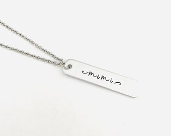 mimi Necklace, Hand Stamped Grandmother Bar Necklace, New Mimi Necklace, Mother's Day Gift, Mimi Jewelry, Gift for Mimi