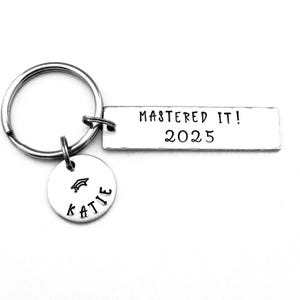 Mastered It, Personalized Master's Graduation Hand Stamped Keychain