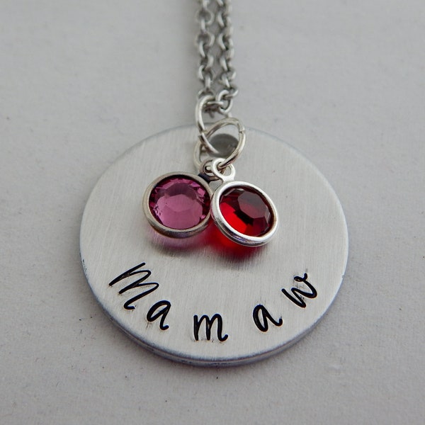 Gift for Mamaw - Grandmother Necklace - Custom Hand Stamped Necklace with Birthstones - Mother's Day Gift - Personalized - Pregnancy Reveal