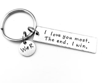 Gift for Boyfriend - I love you most. The end. I win., Personalized Couple Initial Key Chain, Husband, Boyfriend, Girlfriend, Valentines Day