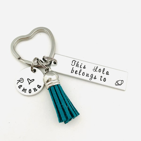 This Lola belongs to, Personalized Custom Hand Stamped Keychain, Lola Gift, Gift for Grandmother, Lola Key Chain, Mother's Day Gift