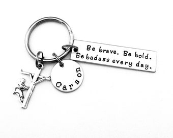 Be brave. Be bold. Be badass every day., Hand Stamped Personalized Lineman Keychain, Gift for Lineman, Gift for Him, Motivational Keychain