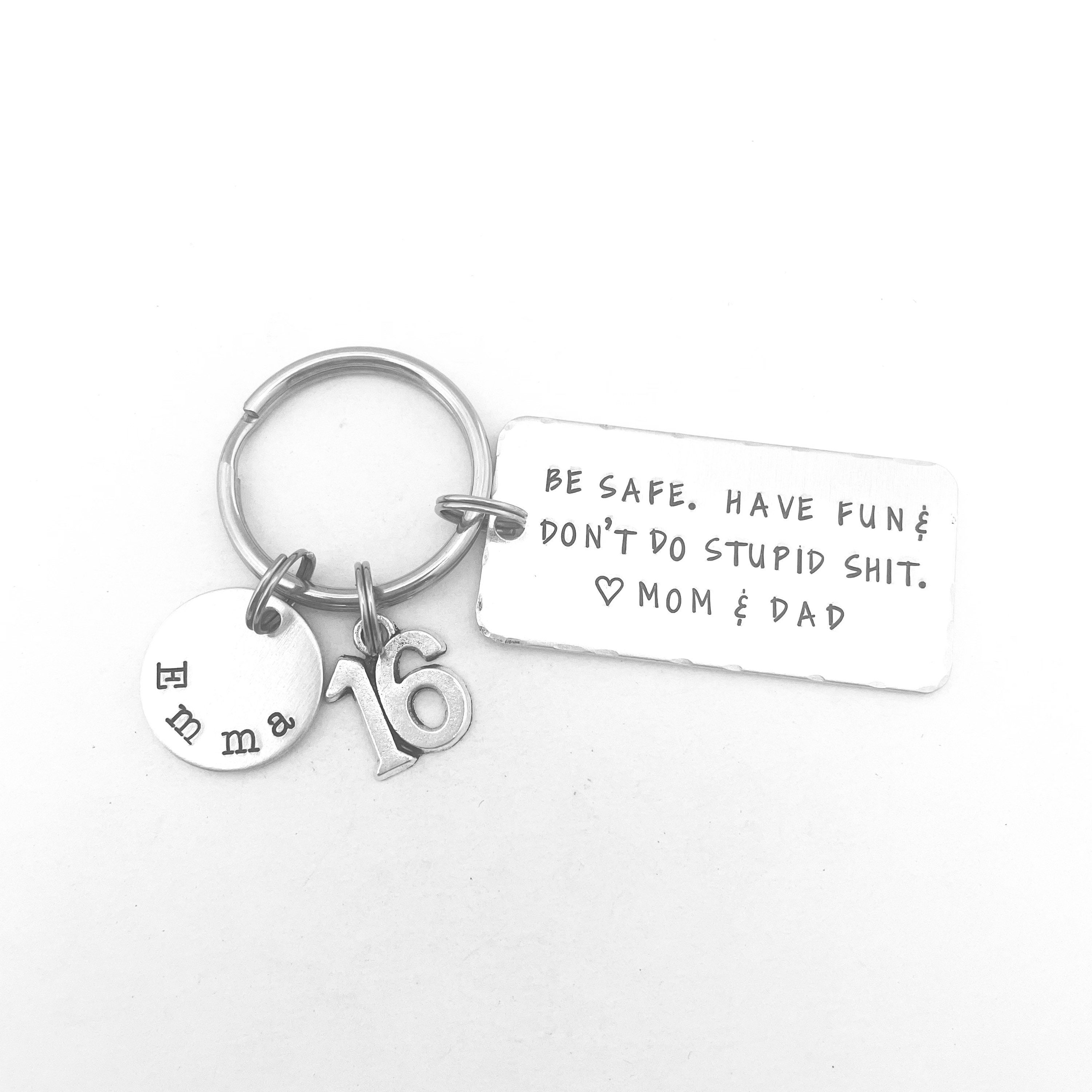 Make Good Choices & Don't Do Stupid Shit Love Mom & Dad Keychain - Cute  Personalized Accessories for Teens