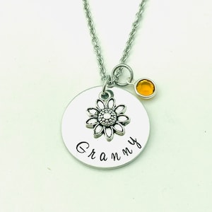 Custom Hand Stamped Granny Necklace with Birthstone