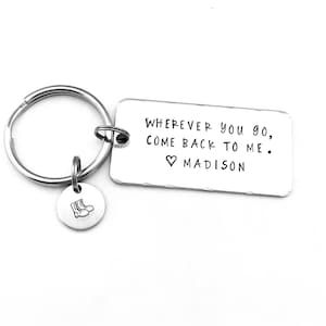 Wherever you go, come back to me., Personalized Army Keychain, Long Distance, Deployment, Boyfriend Gift