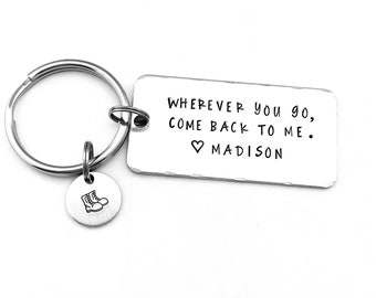 Personalized Army Keychain, Wherever you go, come back to me.