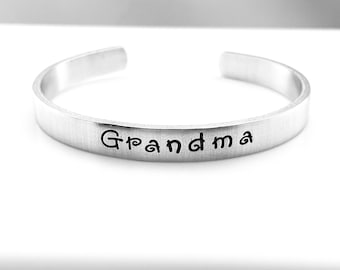 Grandma Bracelet, Hand Stamped Cuff Bracelet, Grandmother Gift, Grandma Jewelry, Mother's Day Gift, Pregnancy Reveal, New Grandmother Gift
