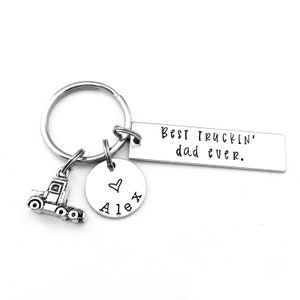 Best truckin' dad ever., Personalized Hand Stamped Keychain for Dad, Truck Driver Gift, Father's Day Gift, New Dad Gift, Trucker Key Chain