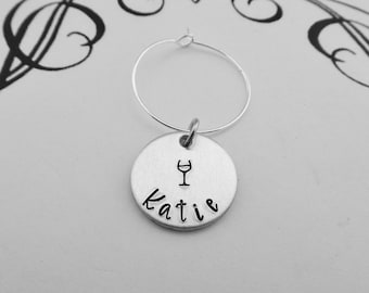 Personalized Wine Charm - Custom Wine Charms - Bachelorette Party - Bridal Shower - Wedding Favors - Wine Tasting - Hand Stamped Wine Charms