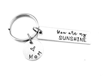 You are my SUNSHINE, Personalized Hand Stamped Keychain, Mother's Day, Mother Daughter, Grandmother Gift - Quote Key Chain - Custom keychain