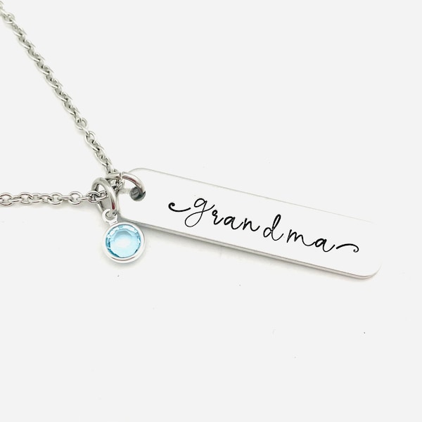 grandma Necklace, Hand Stamped Grandmother Birthstone Bar Necklace, New Grandma Necklace, Mother's Day Gift, Grandma Jewelry, Grandma Gift