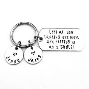 Personalized Bonus Dad Keychain: Hand Stamped Stepdad Gift