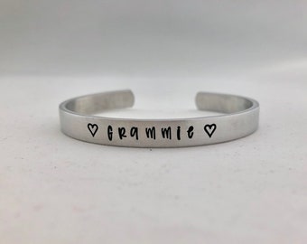 Grammie Bracelet - Hand Stamped Cuff Bracelet - Grandmother Gift - Grammie Jewelry - Mother's Day Gift - Pregnancy Reveal - New Grandmother