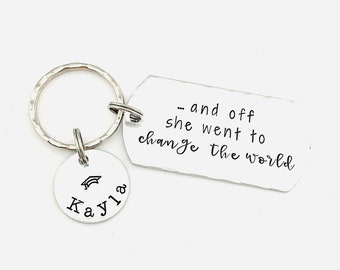 and off she went to change the world, Personalized Graduation Gift, High School Grad Gift, College Graduation Gift