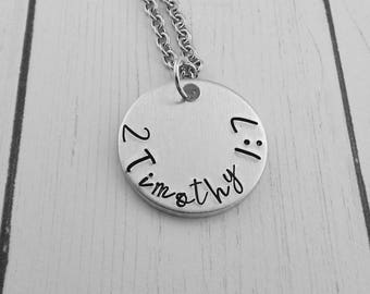 Timothy Verse Necklace - 2 Timothy 1:7 - Scripture Jewelry - Christian Necklace - Inspirational - Power, Love and Self-Discipline