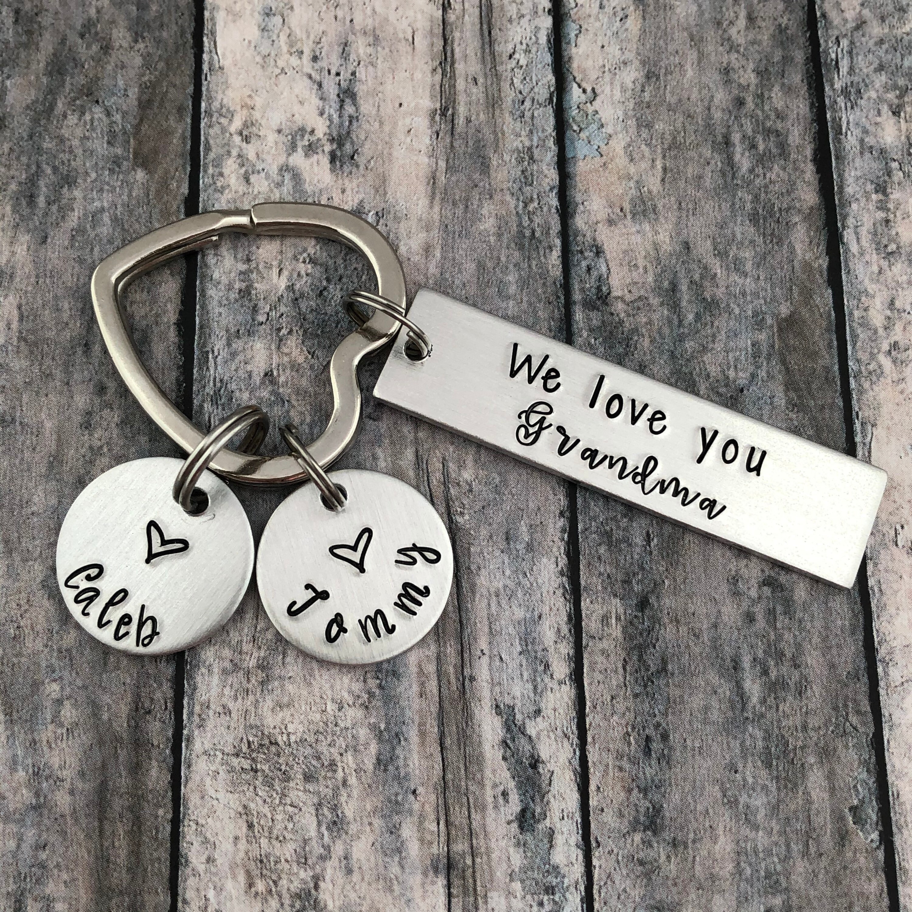 We love you Grandma, Personalized Custom Hand Stamped Keychain, Grand…