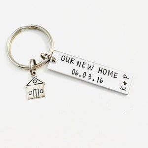 OUR NEW HOME, Personalized New Home Keychain with Initials & Date, Our New Home Gift, Homeowner Keychain, House Key, Home Keychain