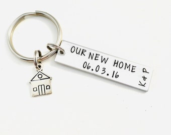 OUR NEW HOME, Personalized New Home Keychain with Initials & Date, Our New Home Gift, Homeowner Keychain, House Key, Home Keychain