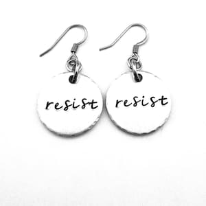 resist, Hand Stamped Feminist Earrings