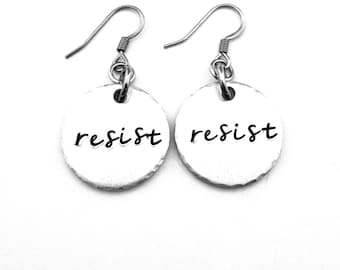 resist, Hand Stamped Feminist Earrings