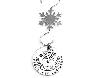 Baby's 1st Christmas, Snowflake Ornament, Personalized Hand Stamped Baby's First Christmas Ornament, Custom Ornament, New Baby Ornament