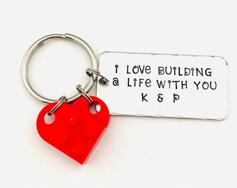 I love building a life with you, Personalized Hand Stamped Keychain, Boyfriend Gift, Anniversary Gift, Valentines Day Gift, Initial Keychain