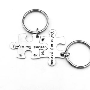 You&#39;re my person, Personalized Couples Puzzle Piece Key Chain Set