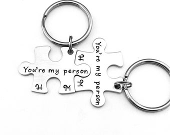 You're my person, Personalized Couples Puzzle Piece Key Chain Set, Pop Culture, Valentines Day, Anniversary Gift, Boyfriend Gift