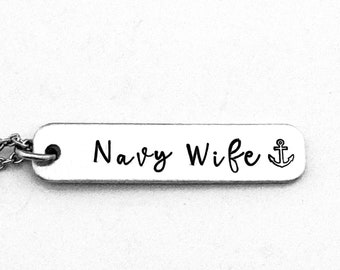 Navy Wife, Hand Stamped Navy Wife Necklace with Anchor Charm, Navy Pride, Gift for Wife, Military Family, Navy Jewelry, Birthday Gift