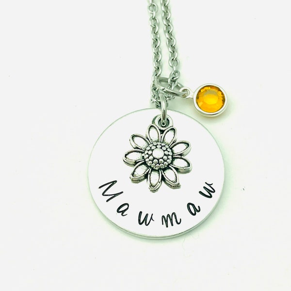 Mawmaw Necklace, Custom Hand Stamped Necklace with Birthstone, Mawmaw Jewelry, Mothers Day Gift, Gift for Mawmaw, Pregnancy Reveal