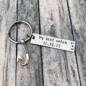 MY BEST CATCH Personalized Fishing Keychain, Gift for Boyfriend, Gift for Husband, Anniversary Gift, Hand Stamped Custom Fishing Key Chain