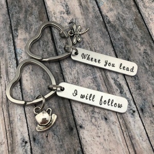 Mother Daughter Keychains, Where You Lead I Will Follow, Mother&#39;s Day Gift, Pop Culture