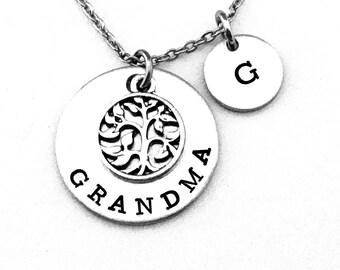 GRANDMA, Personalized Hand Stamped Necklace, Custom Grandma Necklace, Initial Necklace, Mother's Day Gift, New Grandma Jewelry