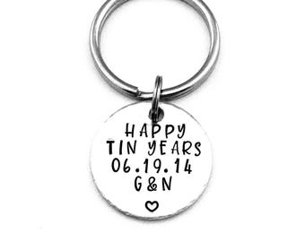Happy Tin Years, Personalized 10th Anniversary Keychain