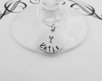 Personalized Wine Charms - Custom Hand Stamped Wine Charms with Wine Glass - GNO - Hostess Gift - Party Favors - Wine Tasting