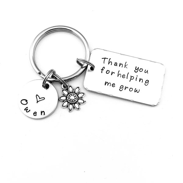 Thank you for helping me grow, Personalized Custom Hand Stamped Babysitter Keychain, Mentor Gift, Back to School, Teacher Appreciation Gift